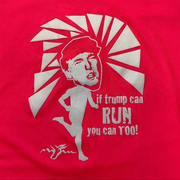 Brooks Neon Pink Short Sleeve Running Top “if trump can RUN you can TOO!” Size S - Picture 5 of 8